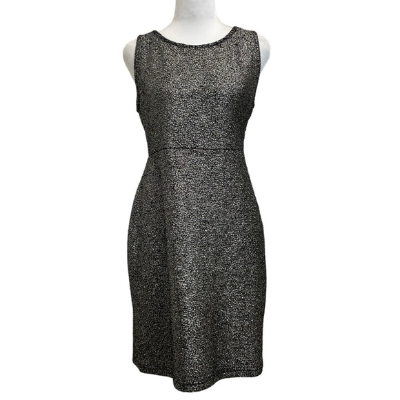 Aqua Black & Gold Metallic Knee Length Stretch Shift Cocktail Dress - Picture 1 of 11